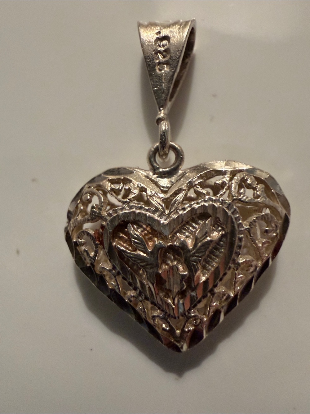 Sterling Silver Filigree Heart Pendant Necklace - Heart Locket Charm - Picture 2 of 3